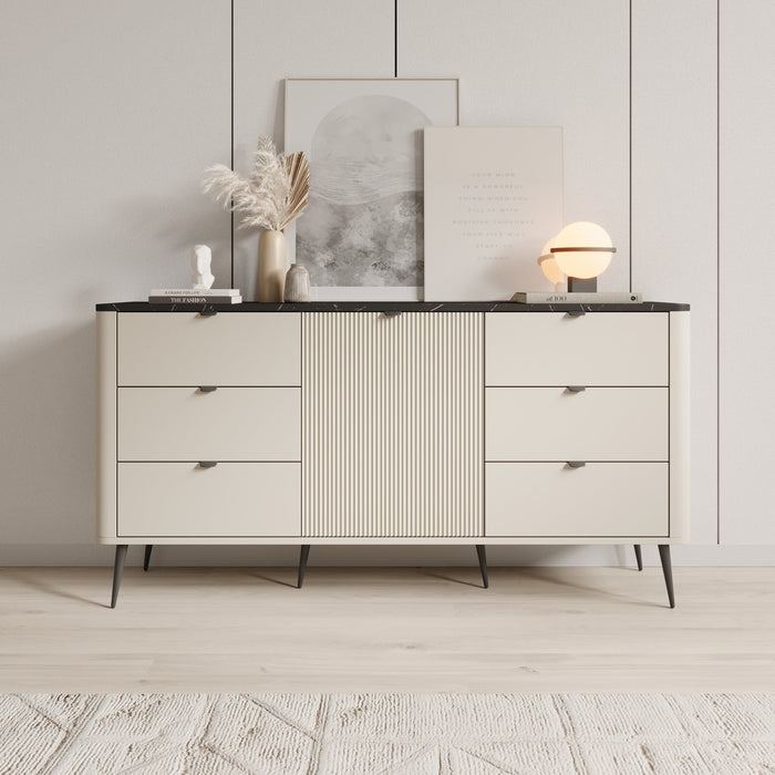 Meubella - Dressoir Mace - Beige - 160 cm - Met lades