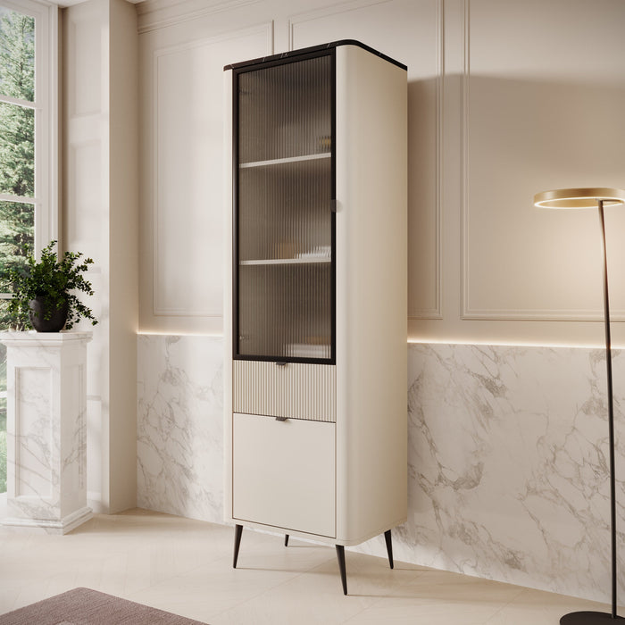 Meubella - Vitrinekast Mace - Beige - 60 cm - Met glas