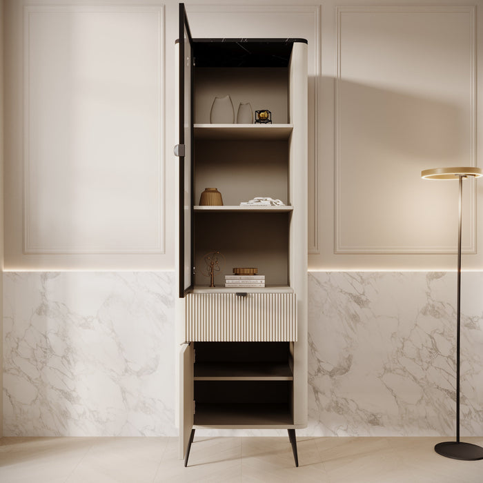 Meubella - Vitrinekast Mace - Beige - 60 cm - Met glas