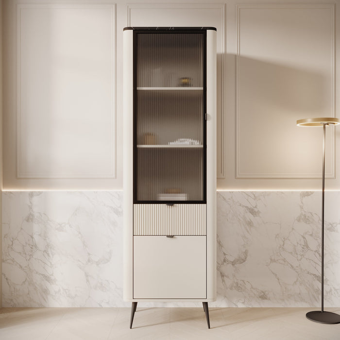 Meubella - Vitrinekast Mace - Beige - 60 cm - Met glas