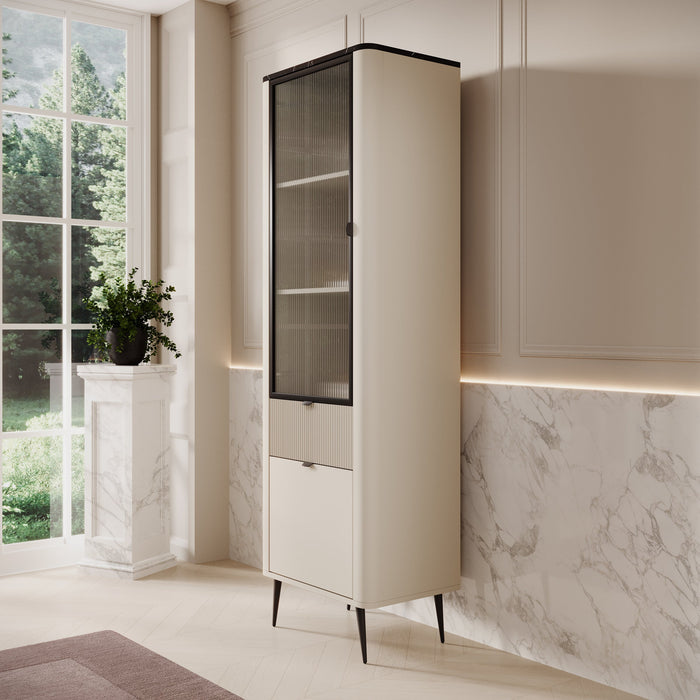 Meubella - Vitrinekast Mace - Beige - 60 cm - Met glas