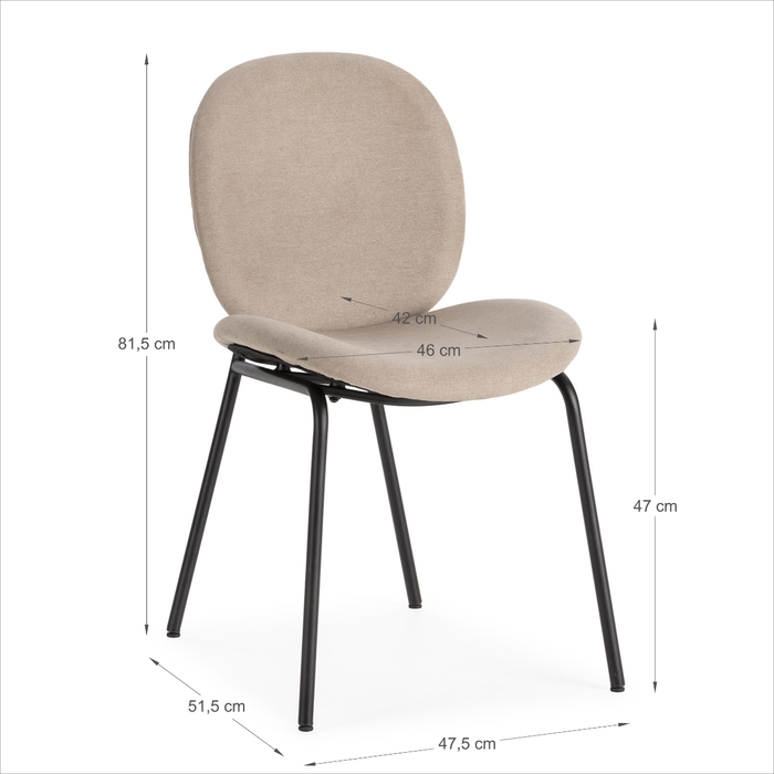 Calicosy - Set 2 stoelen CORI - L45 cm - Stof & zwart metaal