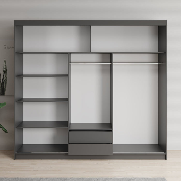 Meubella - Erie - Kledingkast met schuifdeuren - Grijs - 235x59x215 cm