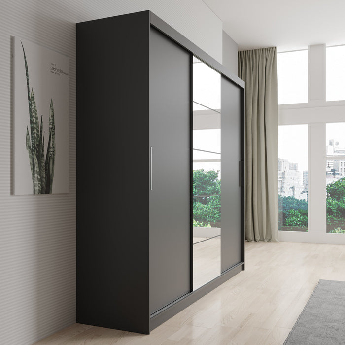 Meubella - Erie - Kledingkast met schuifdeuren - Grijs - 235x59x215 cm