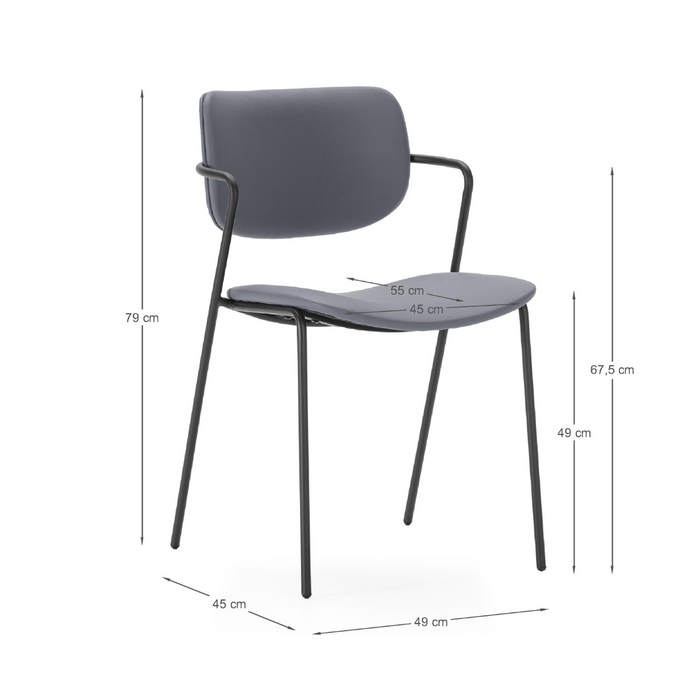 Calicosy - Set 2 stoelen MAIKA - L49 cm - Zwart metaal