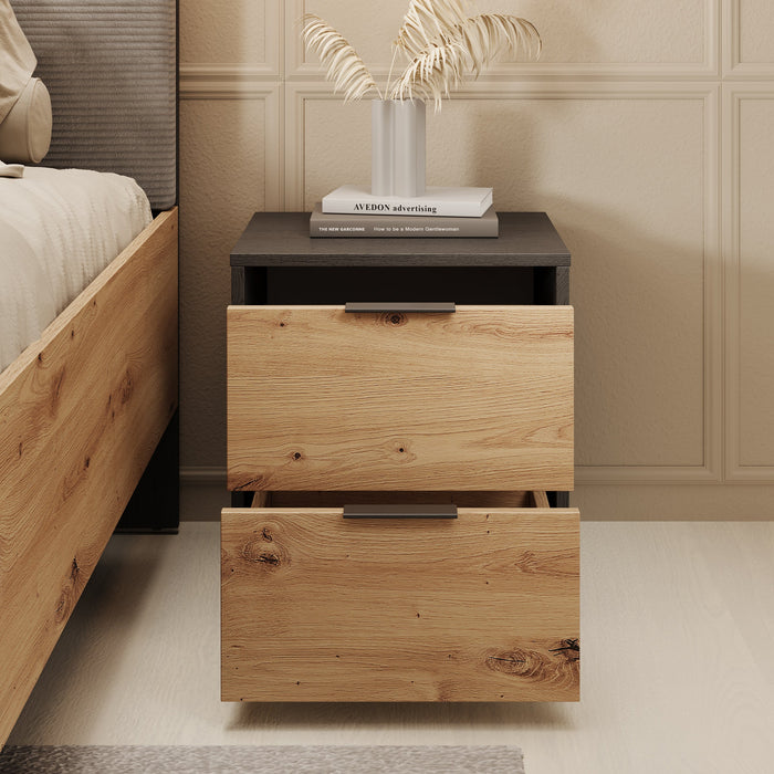 Meubella - Nachtkastje Augustus - Eiken - Zwart - 44 cm - Set van 2