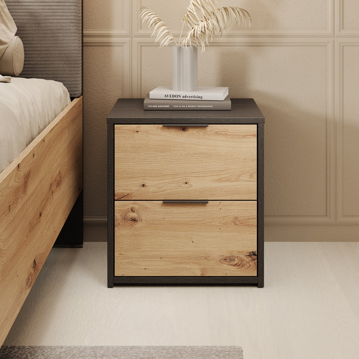 Meubella - Nachtkastje Augustus - Eiken - Zwart - 44 cm - Set van 2