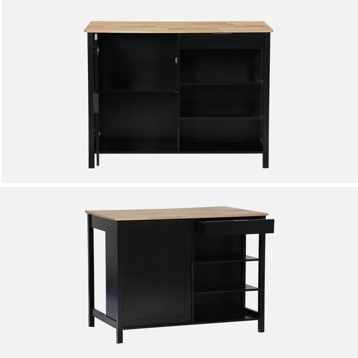 sweeek - 3-in-1 keukeneiland, 5 planken, 1 deur, 1 lade, 120cm