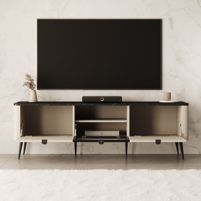 Meubella - TV-Meubel Mace - Beige - 160 cm - Met glas
