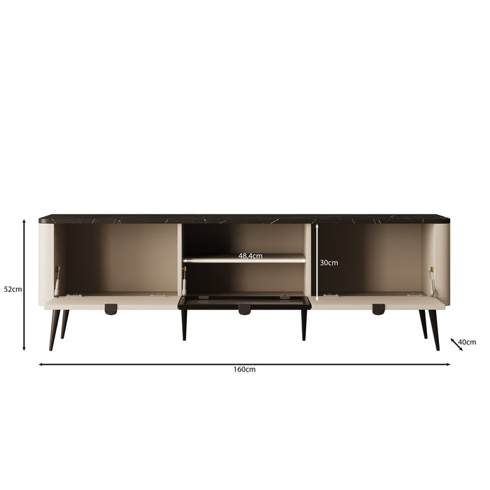 Meubella - TV-Meubel Mace - Beige - 160 cm - Met glas