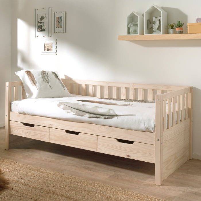 Vipack Fritz Kajuitbed met 3 Laden 90 x 200 cm - Milky Pine