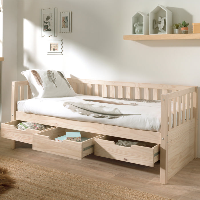 Vipack Fritz Kajuitbed met 3 Laden 90 x 200 cm - Milky Pine