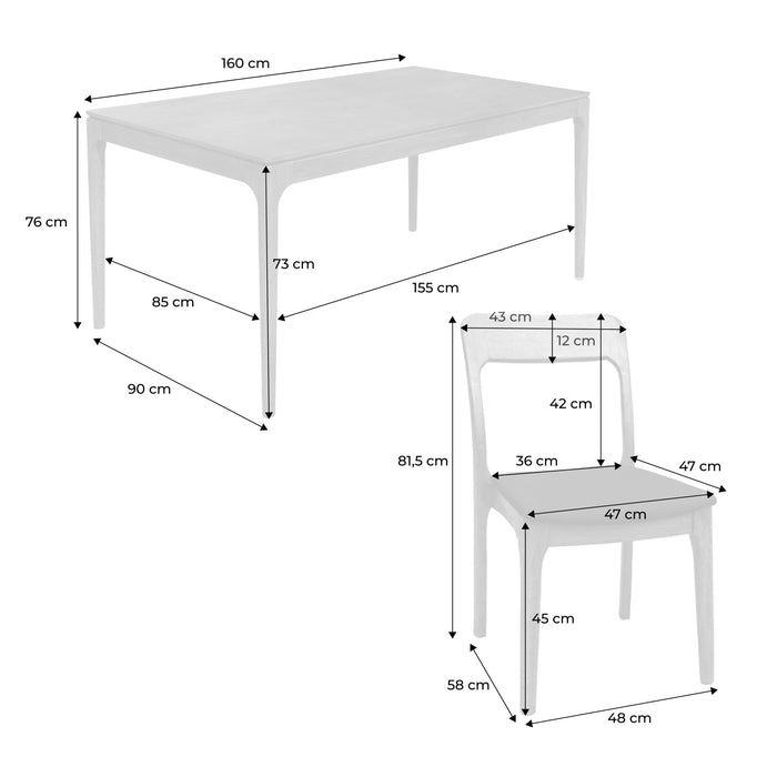 sweeek - Rechthoekige eettafel van rubberhout en essenfineer 160 cm, 6