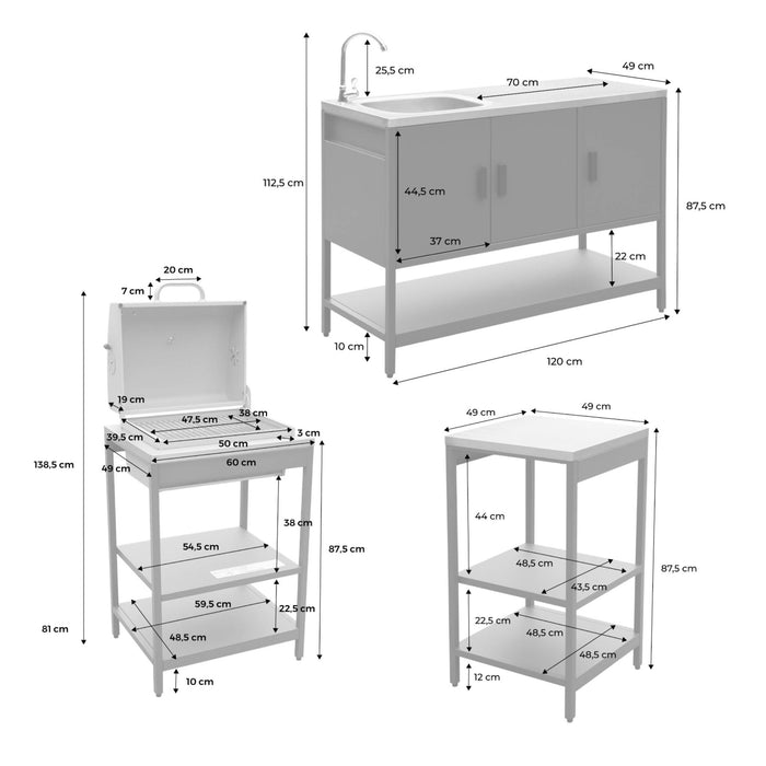 sweeek - Buitenkeuken 3 modules roestvrij staal met houtskoolbarbecue