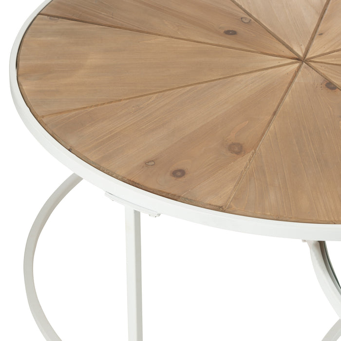 J-Line bijzettafel Relax - metaal|hout - wit|naturel - set van 2