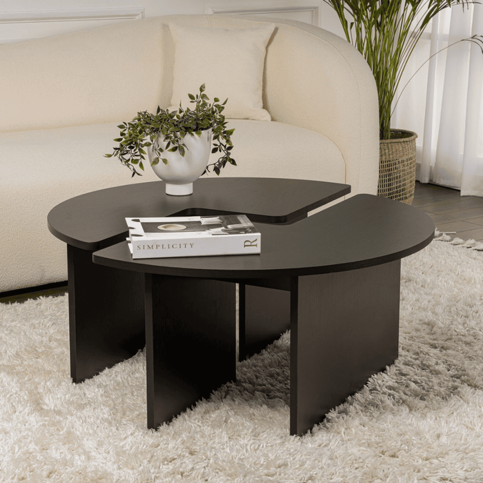 Calicosy - Set van 2 Salontafels MOIRA - B90 cm - Zwart Houtlook