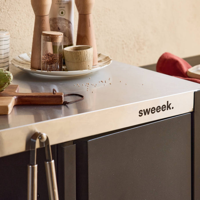 sweeek - Buitenkeuken tafel in roestvrij staal 94,5 cm met opklapbaar