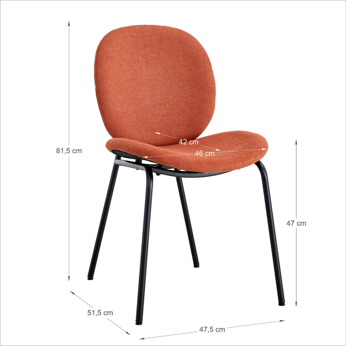 Calicosy - Set 2 stoelen CORI - L45 cm - Stof & zwart metaal