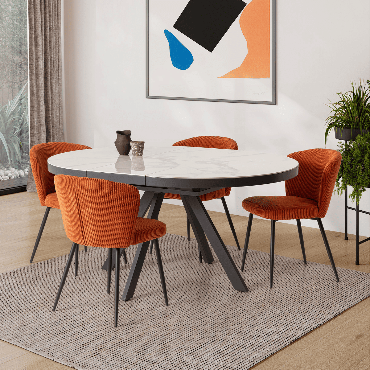 Calicosy - Set 4 stoelen MEGAN - L47 cm - Geribbelde fluweel