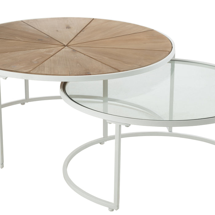 J-Line bijzettafel Relax - metaal|hout - wit|naturel - set van 2