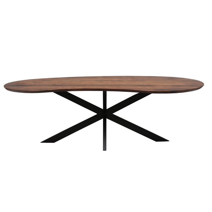 Eetkamertafel mango organisch Kidney walnoot met spinpoot 160 cm
