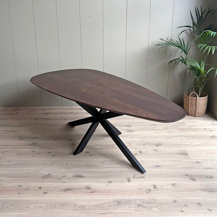 Eetkamertafel mango organisch Druppel walnoot met spinpoot 160 cm
