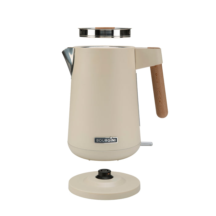 Bourgini Harmony Waterkoker 1.7L – RVS – Crème & Beukenhout
