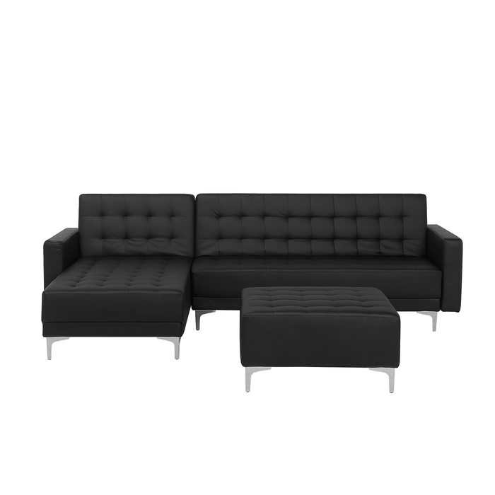 Beliani-ABERDEEN-Hoekslaapbank met ottomaan-Zwart-Rechts-Kunstleer