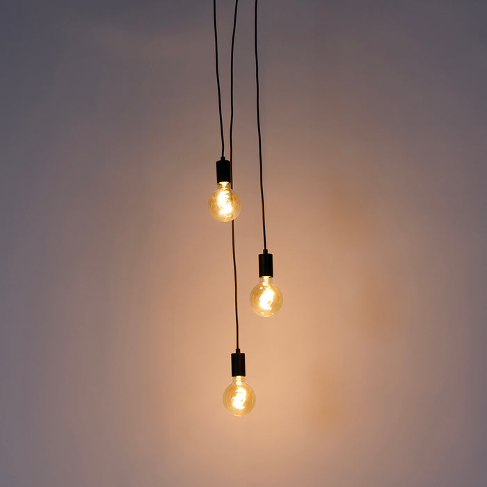 QAZQA Industriële hanglamp zwart 3-lichts - Facil