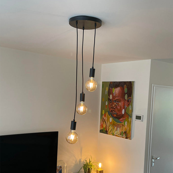 QAZQA Industriële hanglamp zwart 3-lichts - Facil