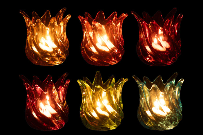 J-Line theelichthouder Popa - glas - mix - 6 stuks