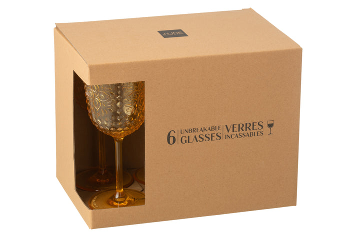 J-Line wijnglas - kusntstof - geel - doos van 6