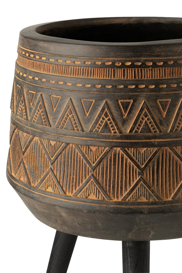 J-Line bloempot 3 Poten Etnisch - magnesium - bruin|beige - Ø 43 cm