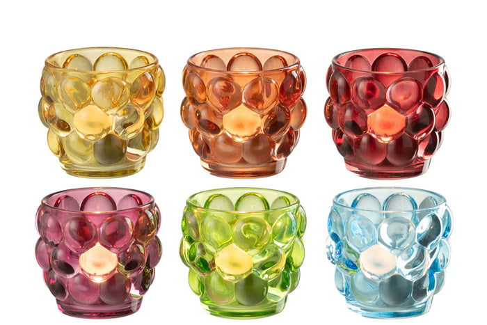 J-Line theelichthouder Lopa - glas - mix - 6 stuks