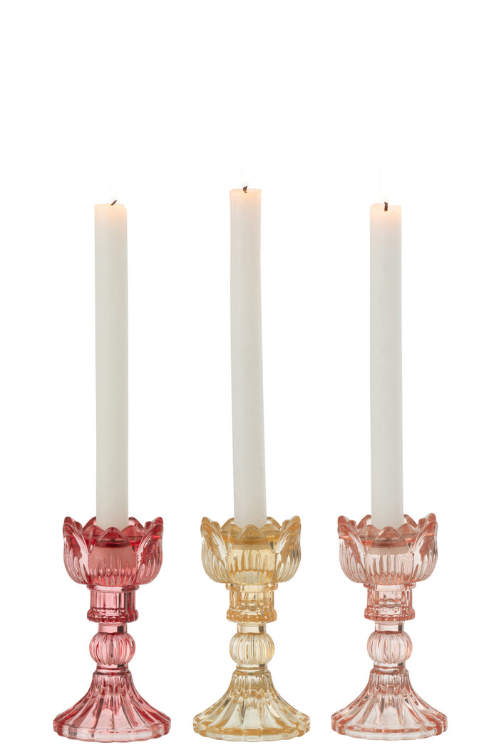 J-Line kandelaar Roos Warm - glas - mix - 3 stuks