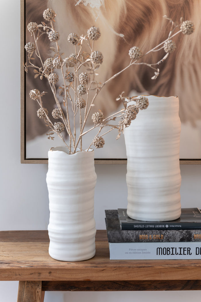 J-Line vaas Lijnen - porselein - wit|goud - 26.5 cm hoog