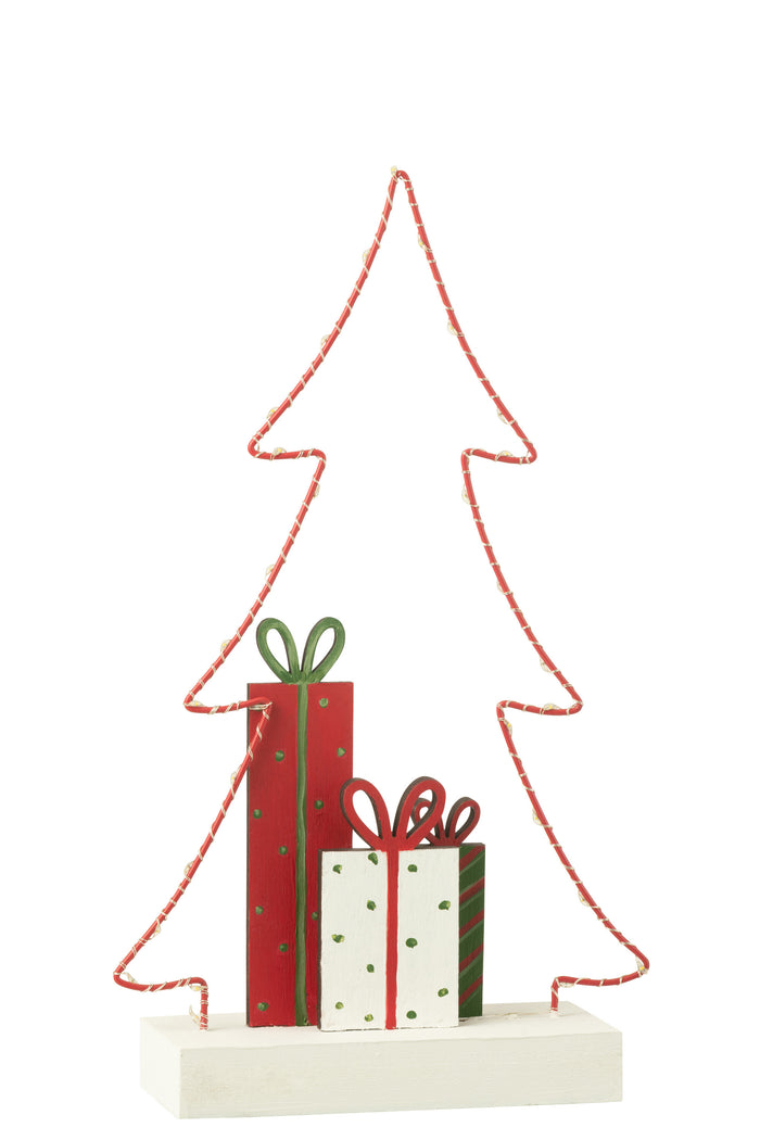 J-Line decoratie Kerstboom - hout - wit|rood|groen - large - LED