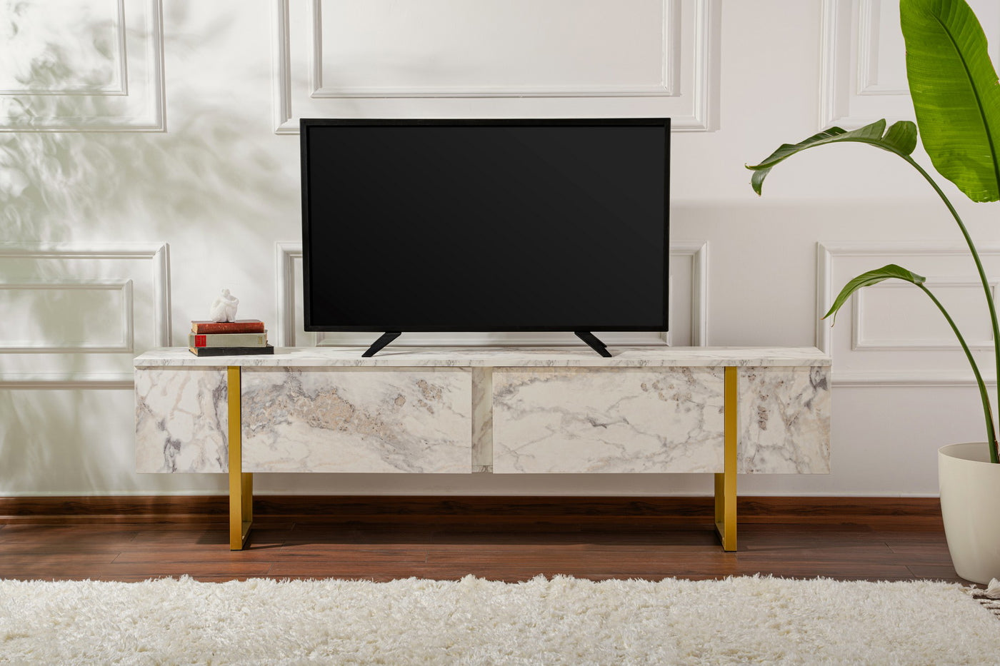 Giga Meubel - Tv-meubel Goud|Marmerlook - 180x30x50cm - Serenity