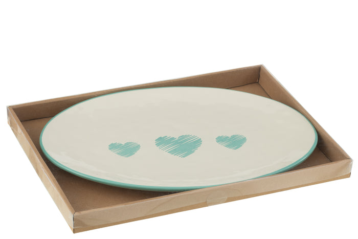 J-Line schaal Ovaal Hart - keramiek - wit|blauw