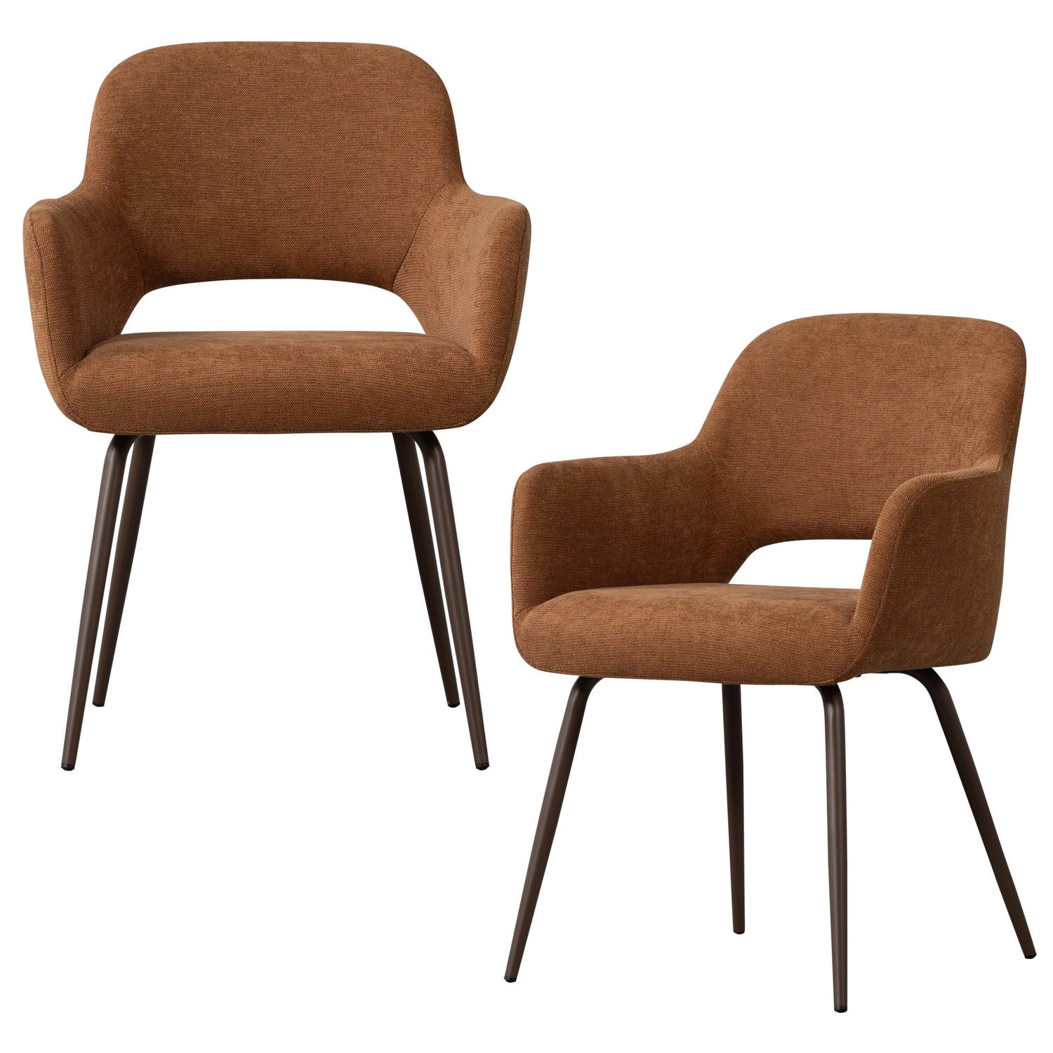 WOOOD Jenny Eetkamerstoelen - Geweven Stof - Bruin - Set van 2
