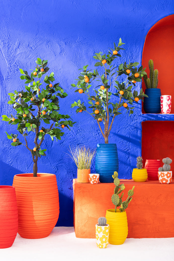 J-Line bloempot Fiesta - keramiek - blauw - medium - Ø 19 cm