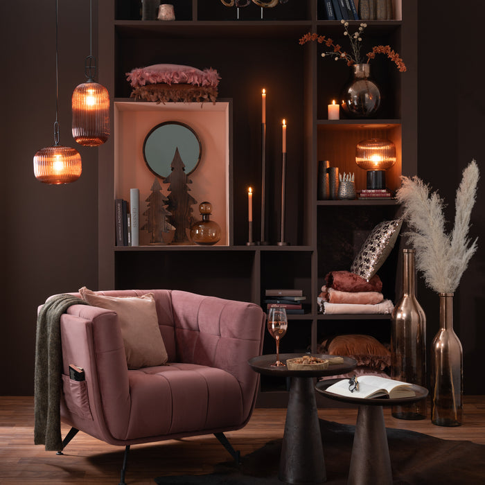 J-Line zetel Lounge 1-zit - textiel|hout|metaal - antiek roze