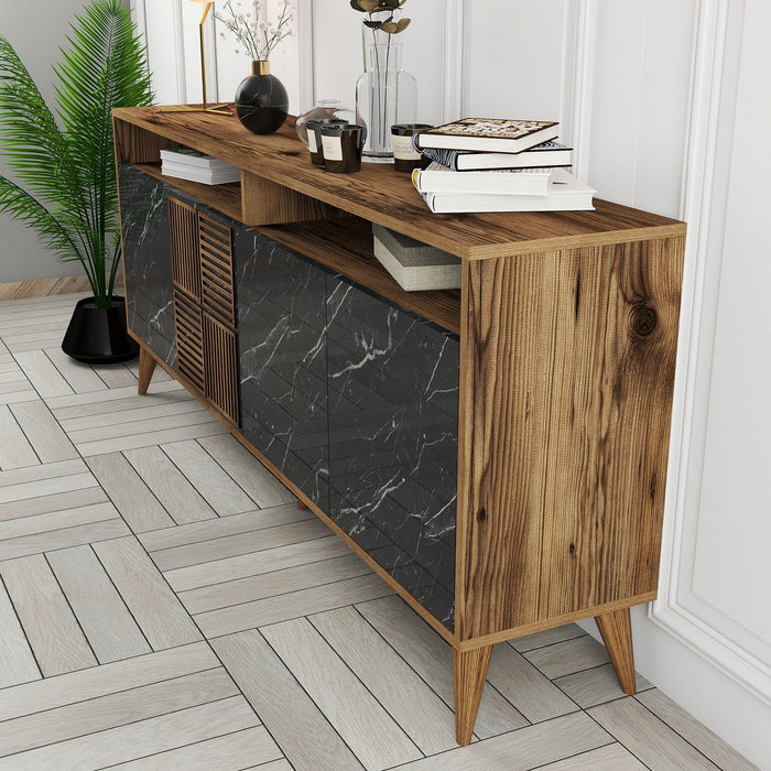Giga Meubel - Dressoir Zwart|Walnoot Marmer - 180x35x78,6cm - Milan