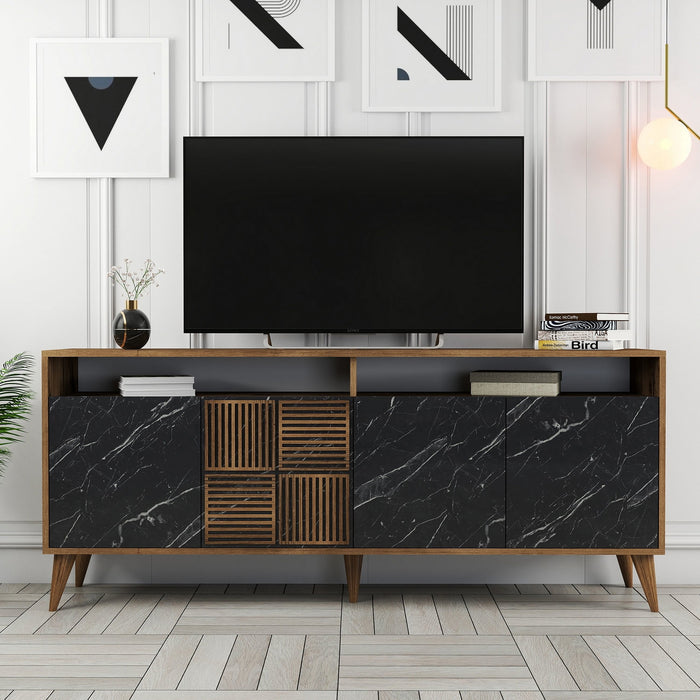 Giga Meubel - Dressoir Zwart|Walnoot Marmer - 180x35x78,6cm - Milan