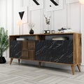Giga Meubel - Dressoir Zwart|Walnoot Marmer - 180x35x78,6cm - Milan