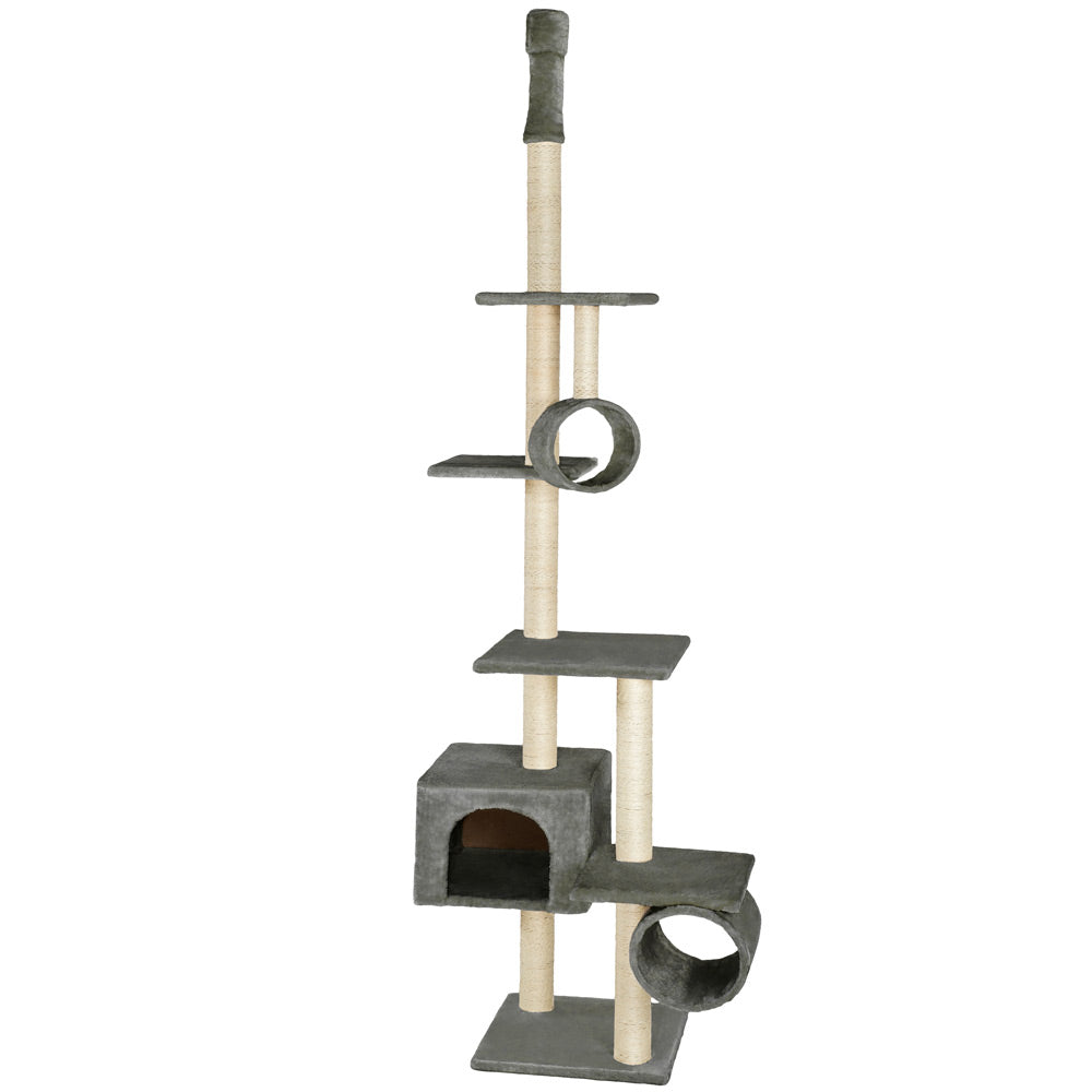 tectake® Kattenkrabpaal plafond hoog 225cm-245cm - Grijs