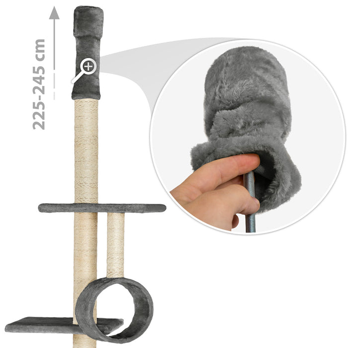 tectake® Kattenkrabpaal plafond hoog 225cm-245cm - Grijs