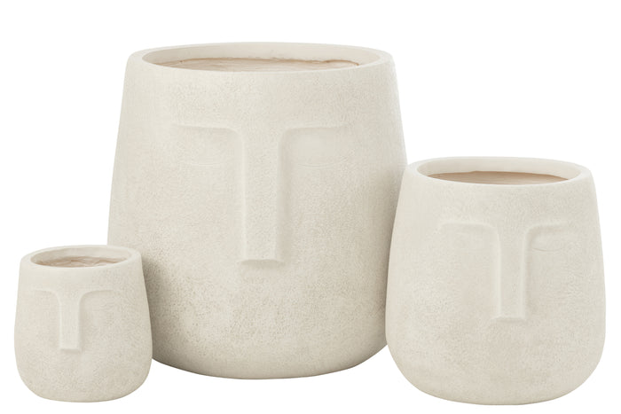 J-Line bloempot Moai - keramiek - wit - 3 stuks - Ø 44 cm