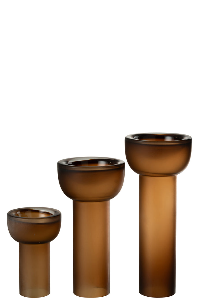 J-Line vaas|kandelaar Yoko - glas - bruin - large - 38 cm ho