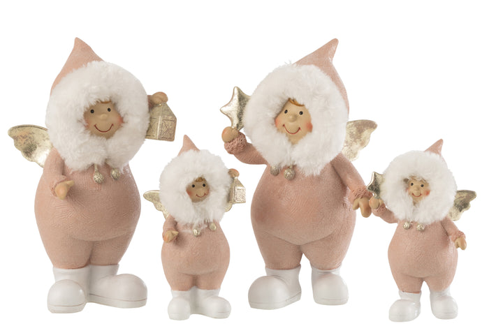 J-Line figuur Engel Ster Lantaarn - polyresin - roze - large - 2 stuks